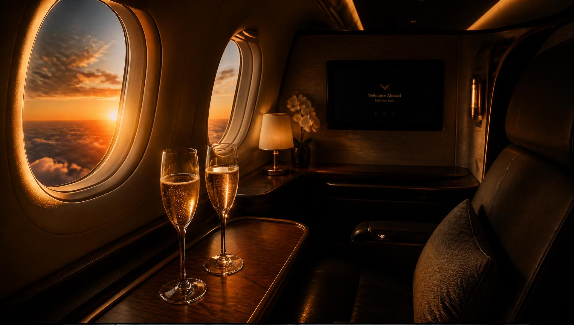 Luxury first-class cabin at sunset